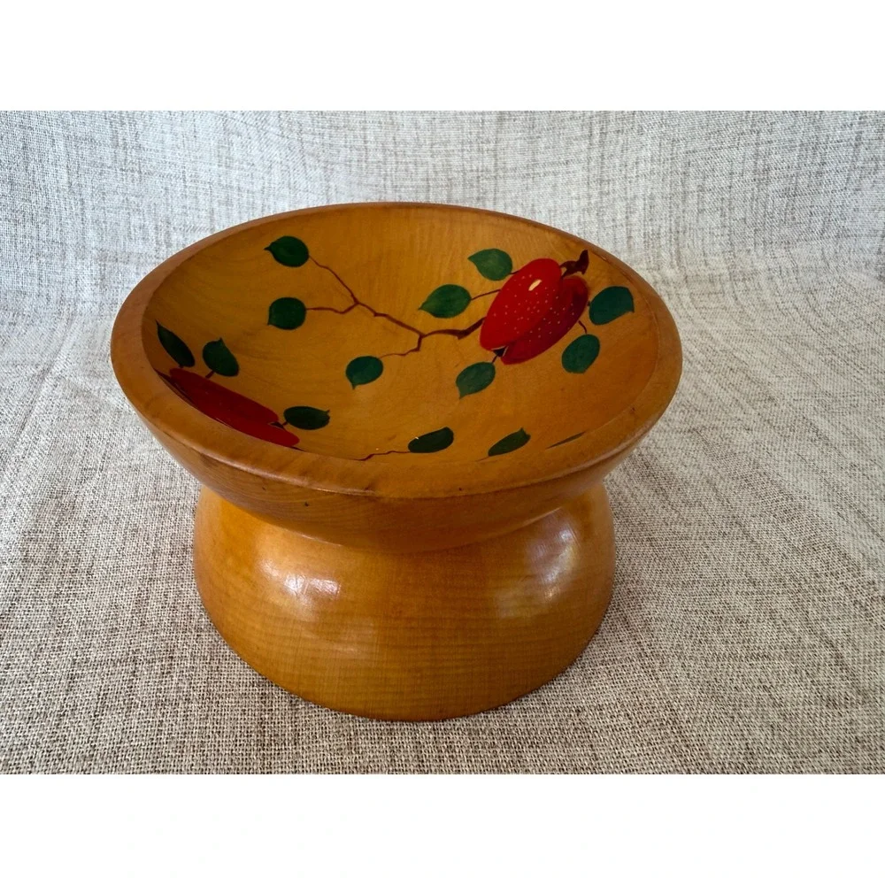 Vermont Wood Specialties Wooden Bowls Set 2 Brown Good Hand Painted Apple Fruit